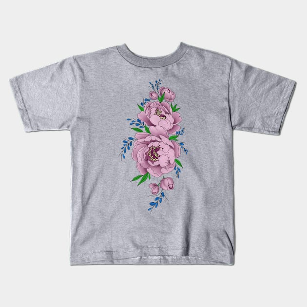 Pretty pink peonies Kids T-Shirt by paviash